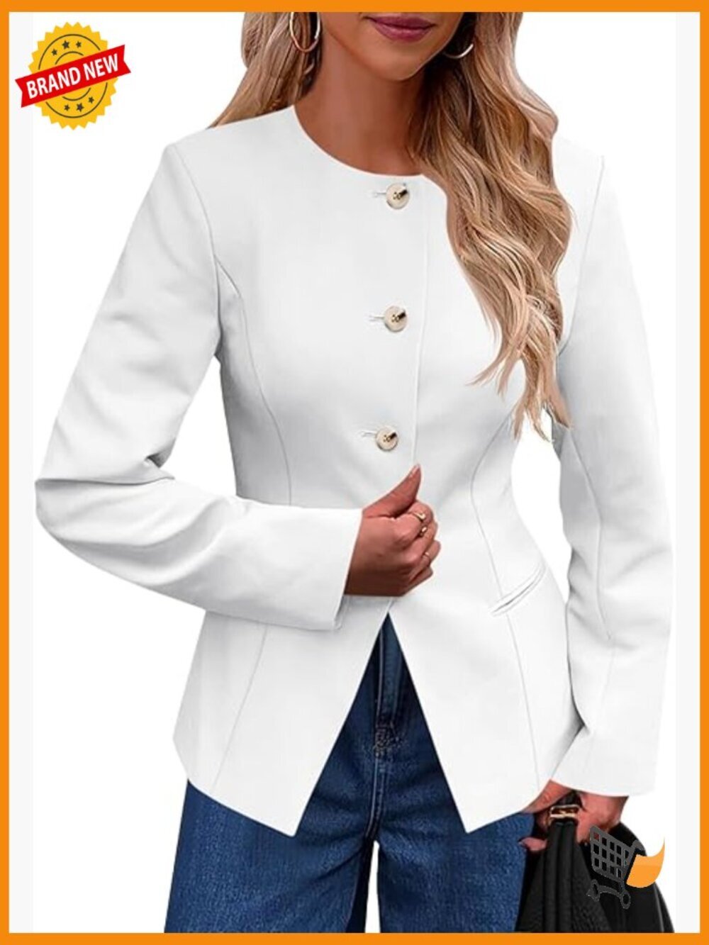 Womens Business Casual Fitted Blazer Collarless Split Hem Work Suit Jacket